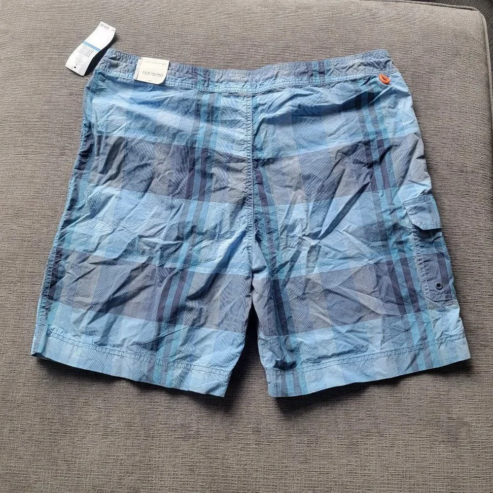 Tommy Hilfiger Men's Mg Blue Plaids Basic Drawstring Swim Short Size XL